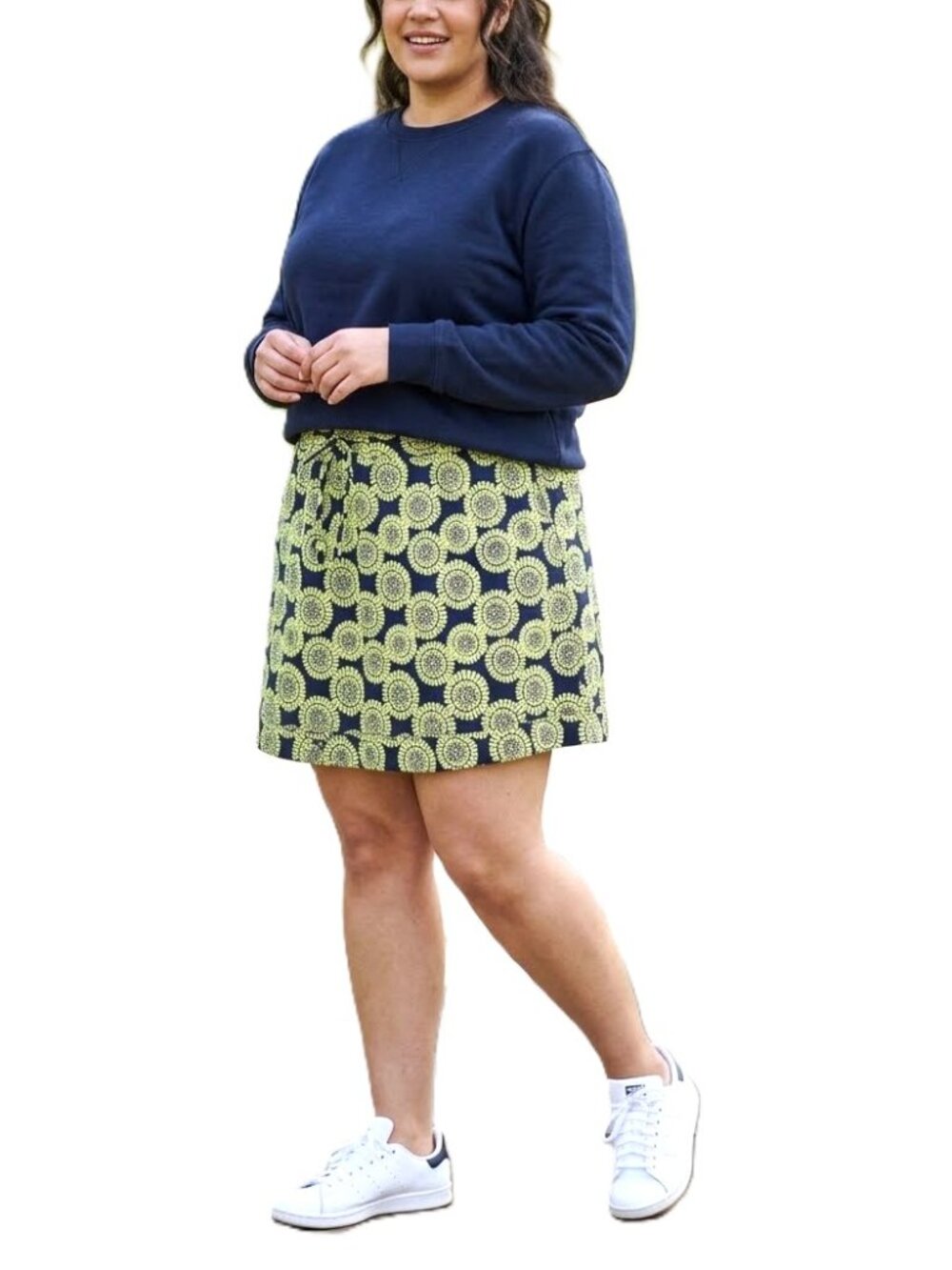 Merona Navy and Lime Green Printed Mini Skirt
